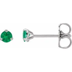 Sterling Silver 3 mm Natural Emerald Earrings
