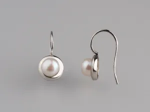 Sterling Silver Earrings with 6.5-7mm Button Shape Freshwater Pearl