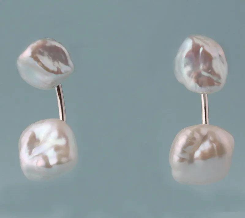 Sterling Silver Earrings with 9-11mm Keshi Freshwater Pearl