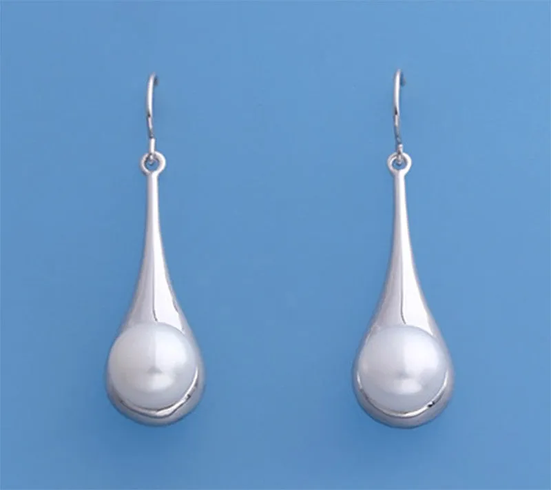 Sterling Silver Earrings with 9.5-10mm Button Shape Freshwater Pearl