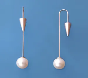 Sterling Silver Earrings with 9.5-10mm Button Shape Freshwater Pearl