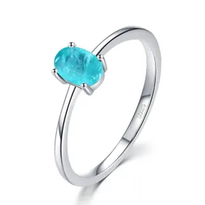Sterling Silver Fashion Oval Finger Rings for Women Elegant Paraiba Tourmaline Engagement Wedding Statement Jewelry