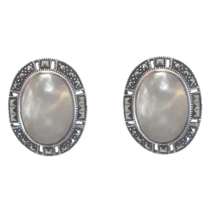 Sterling Silver Mother of Pearl Marcasite Earrings