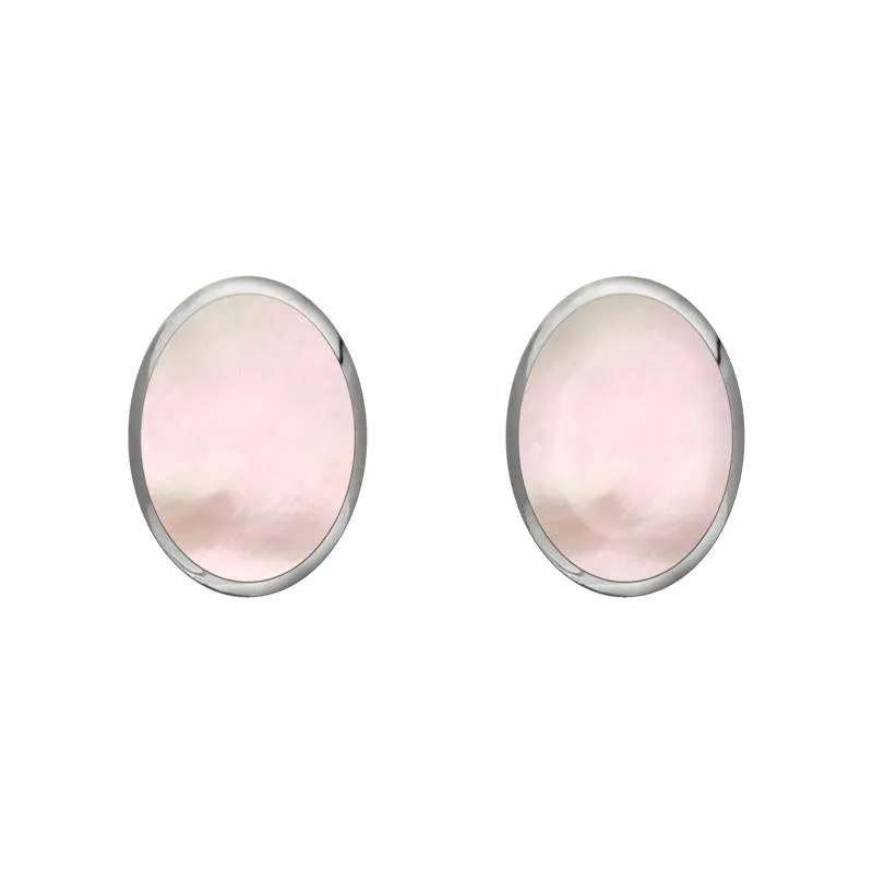 Sterling Silver Pink Mother of Pearl 7 x 5mm Classic Small Oval Stud Earrings
