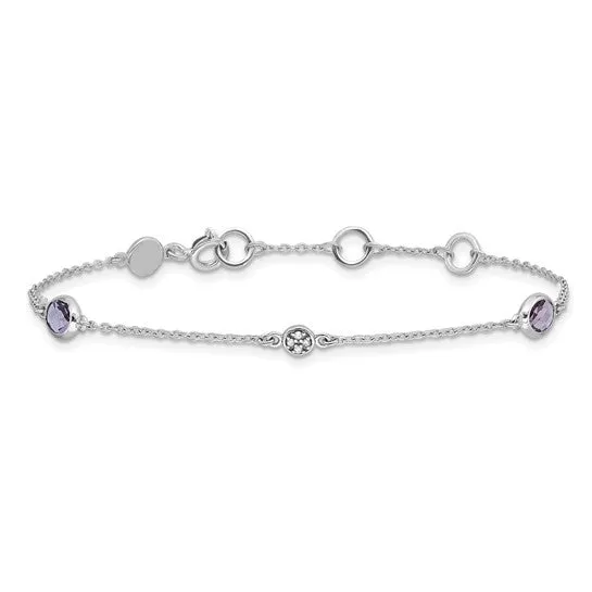 Sterling Silver White Ice Diamond & Oval Gemstone Bracelets