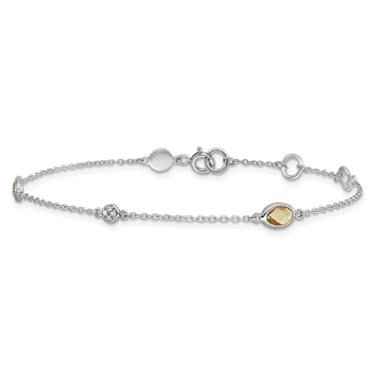 Sterling Silver White Ice Diamond & Oval Gemstone Bracelets