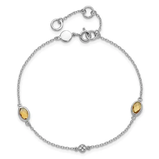 Sterling Silver White Ice Diamond & Oval Gemstone Bracelets