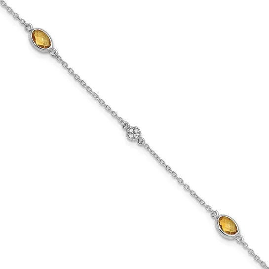 Sterling Silver White Ice Diamond & Oval Gemstone Bracelets