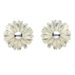 Sterling Silver White Mother of Pearl Tuberose 6mm Daisy Stud Earrings