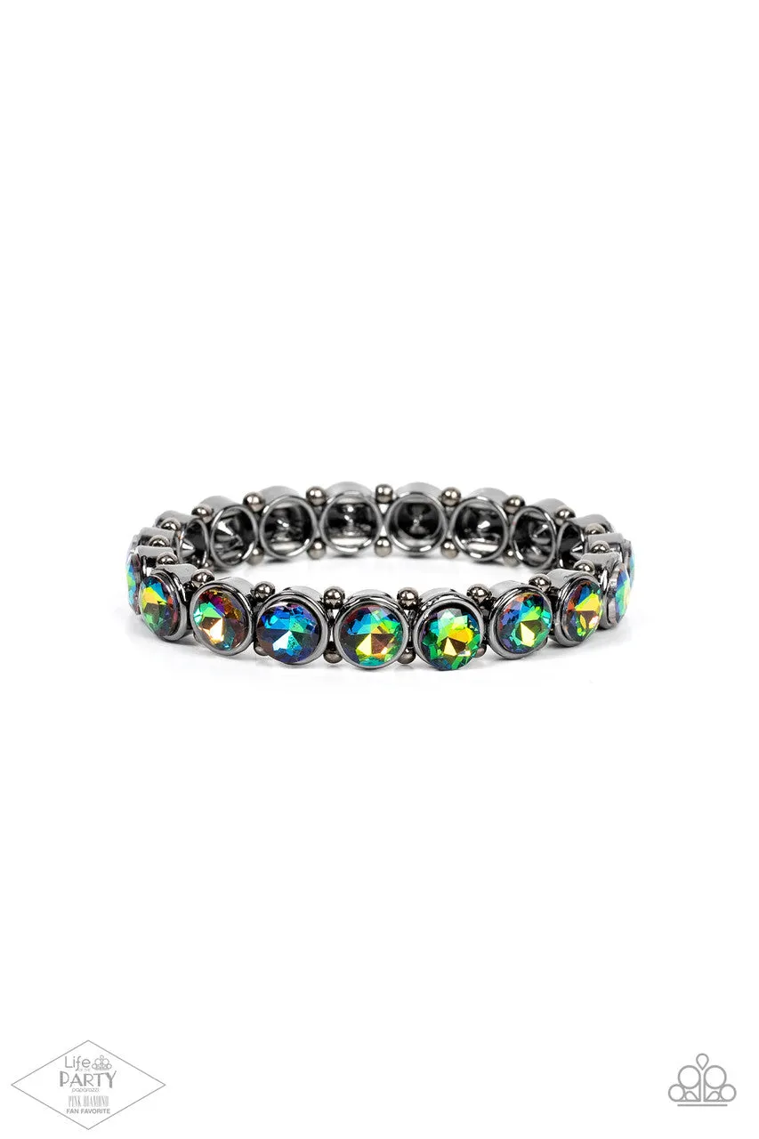 Sugar-Coated Sparkle - Multi - Oil Spill Rhinestone Gunmetal Paparazzi Stretchy Bracelet - Pink Diamond Exclusive