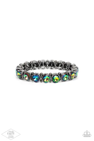 Sugar-Coated Sparkle - Multi - Oil Spill Rhinestone Gunmetal Paparazzi Stretchy Bracelet - Pink Diamond Exclusive