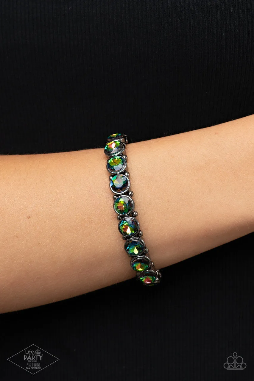 Sugar-Coated Sparkle - Multi - Oil Spill Rhinestone Gunmetal Paparazzi Stretchy Bracelet - Pink Diamond Exclusive