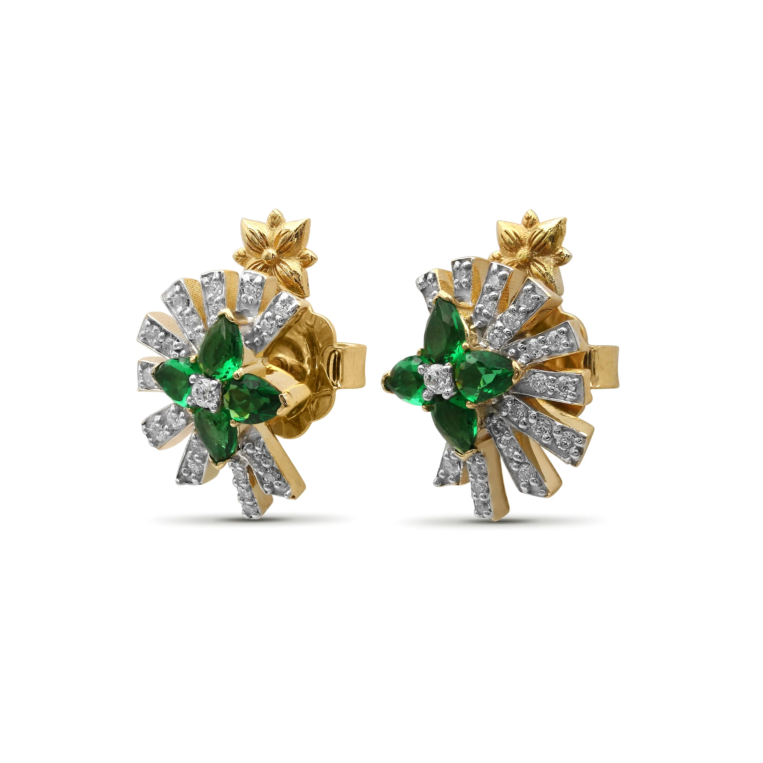 Sunray Emerald 1.05ct and Diamond 0.55ct Earring in 18K Gold