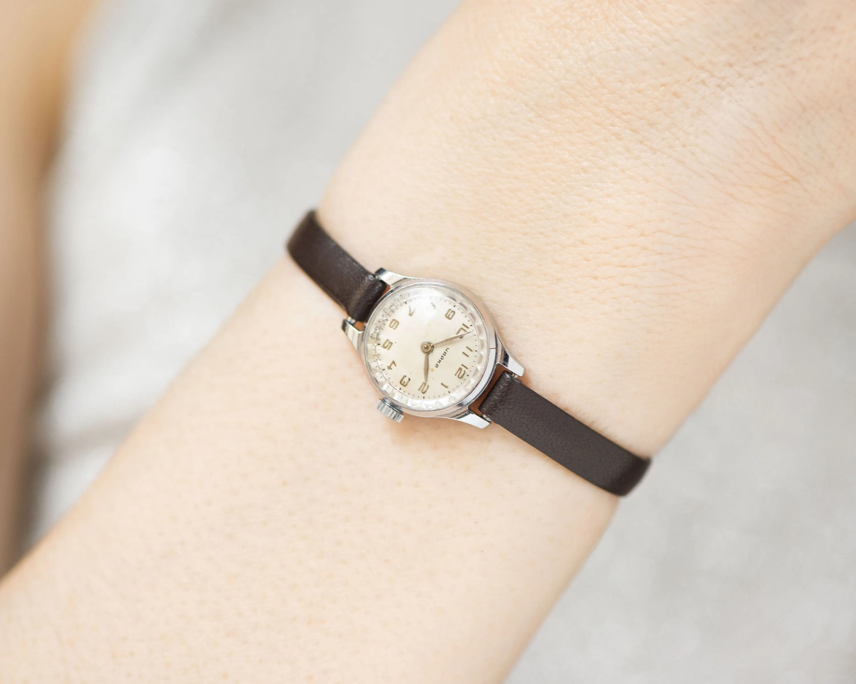 Super small women watch classic Seagull vintage, micro lady watch delicate silver shade, petite jewelry for women, new premium leather strap
