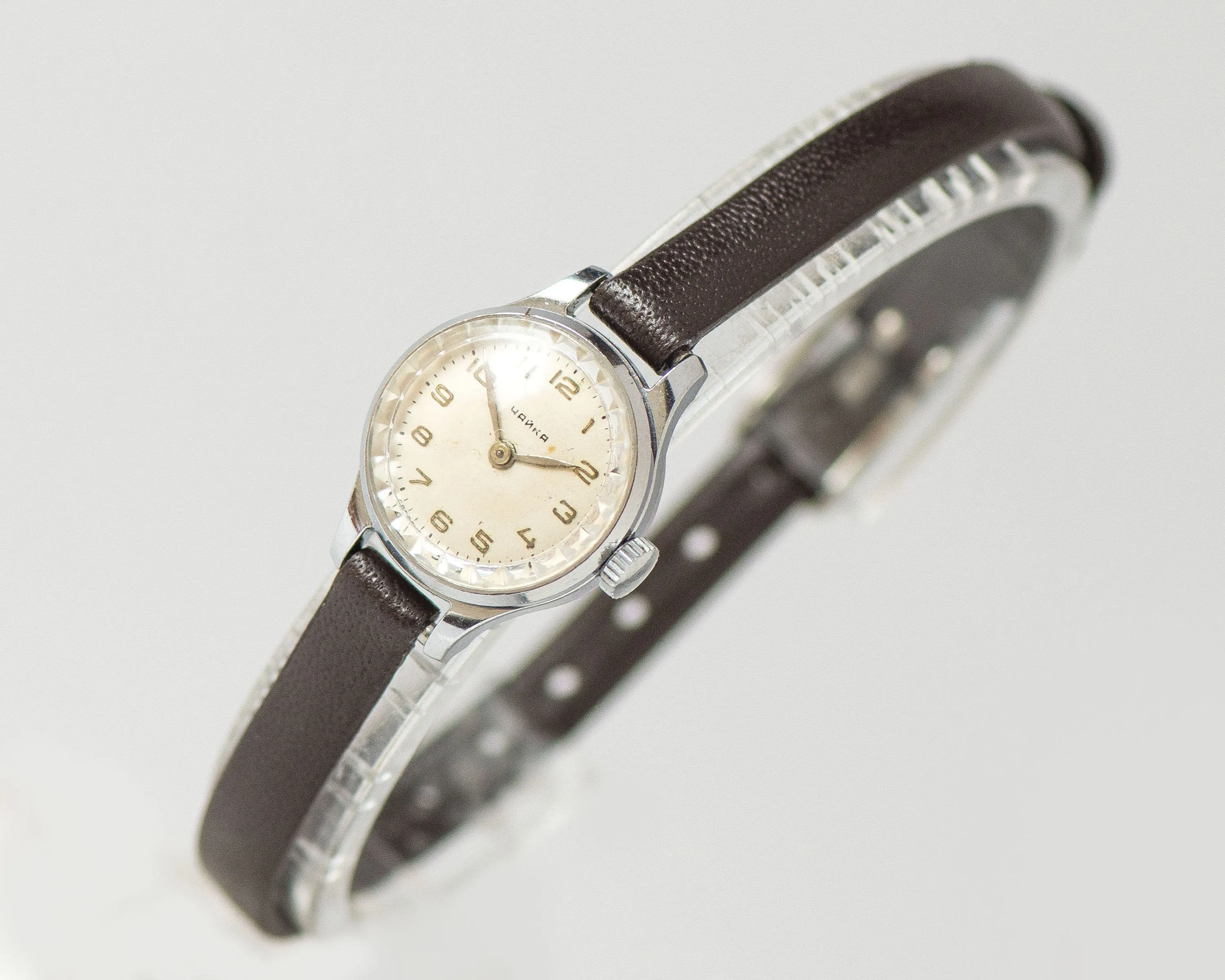 Super small women watch classic Seagull vintage, micro lady watch delicate silver shade, petite jewelry for women, new premium leather strap