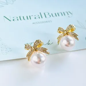 Sweet Bow Pearl Earrings
