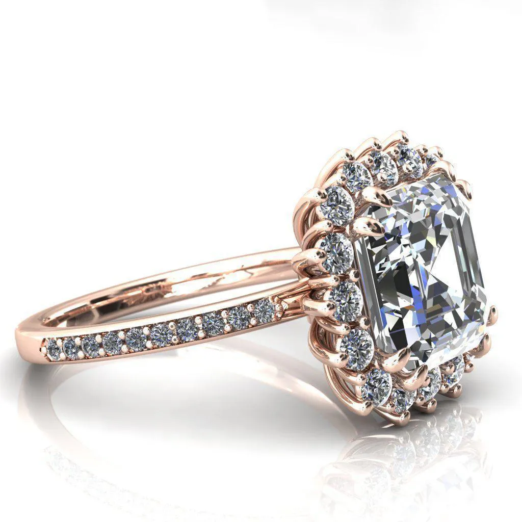 The Duchess Asscher Moissanite Diamond Cluster Halo Ring