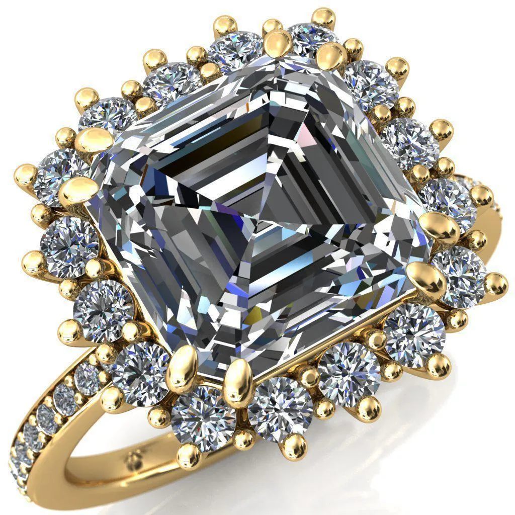 The Duchess Asscher Moissanite Diamond Cluster Halo Ring