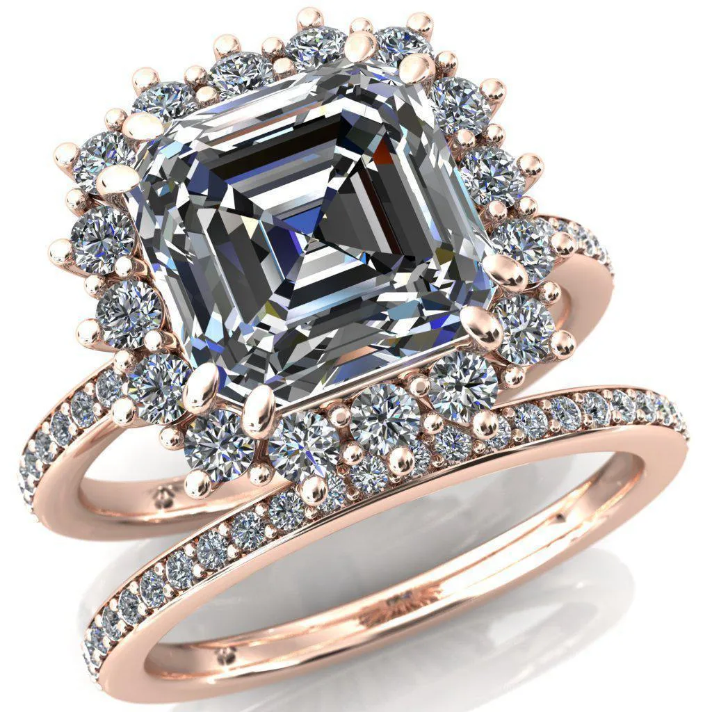The Duchess Asscher Moissanite Diamond Cluster Halo Ring