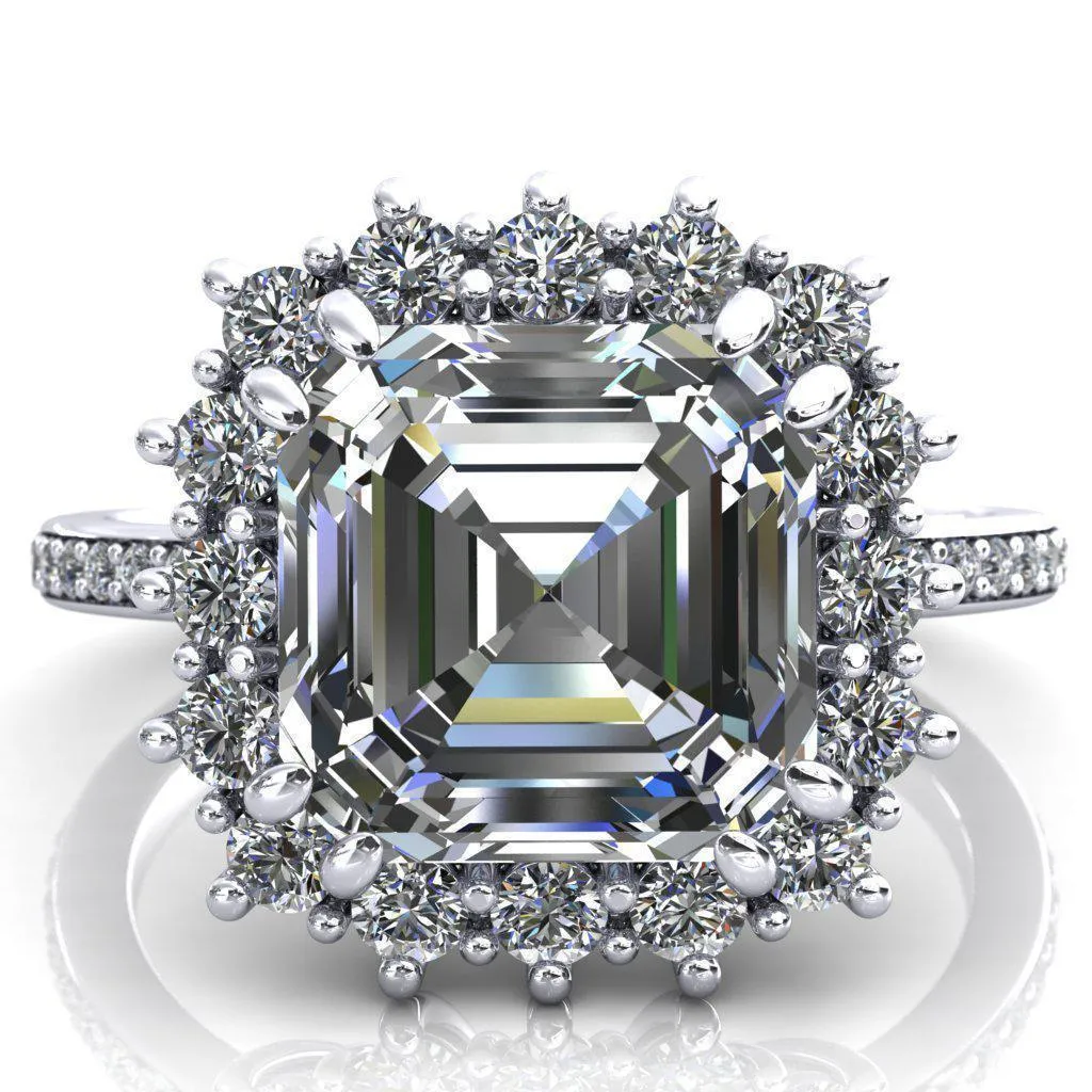 The Duchess Asscher Moissanite Diamond Cluster Halo Ring