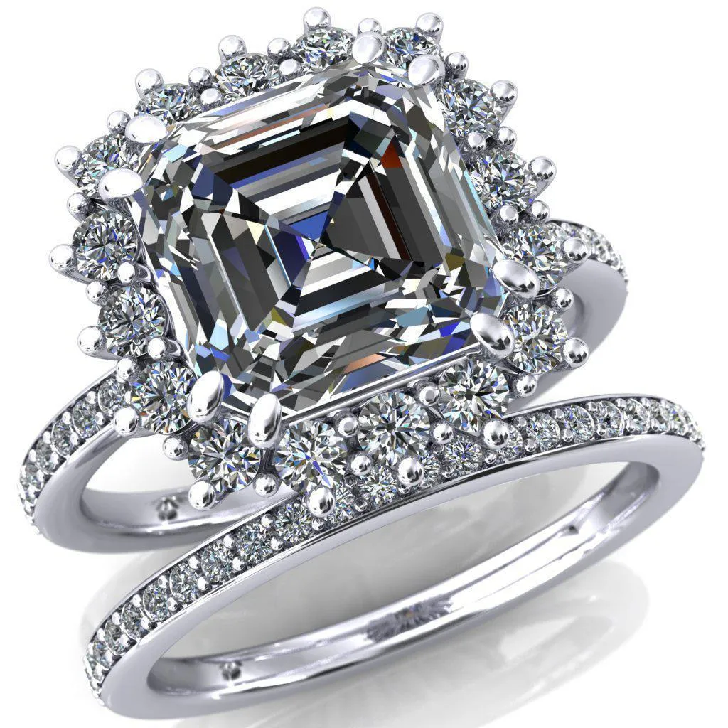 The Duchess Asscher Moissanite Diamond Cluster Halo Ring
