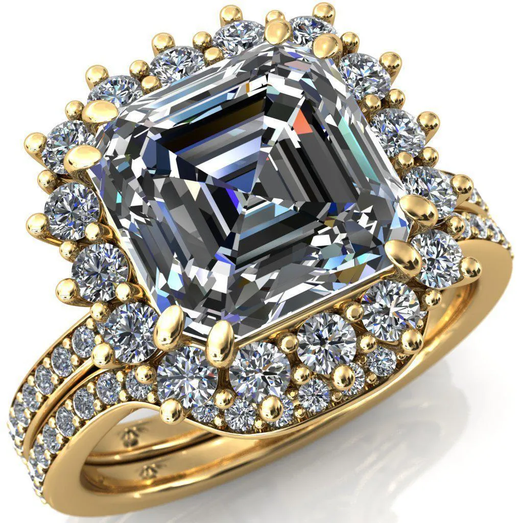 The Duchess Asscher Moissanite Diamond Cluster Halo Ring