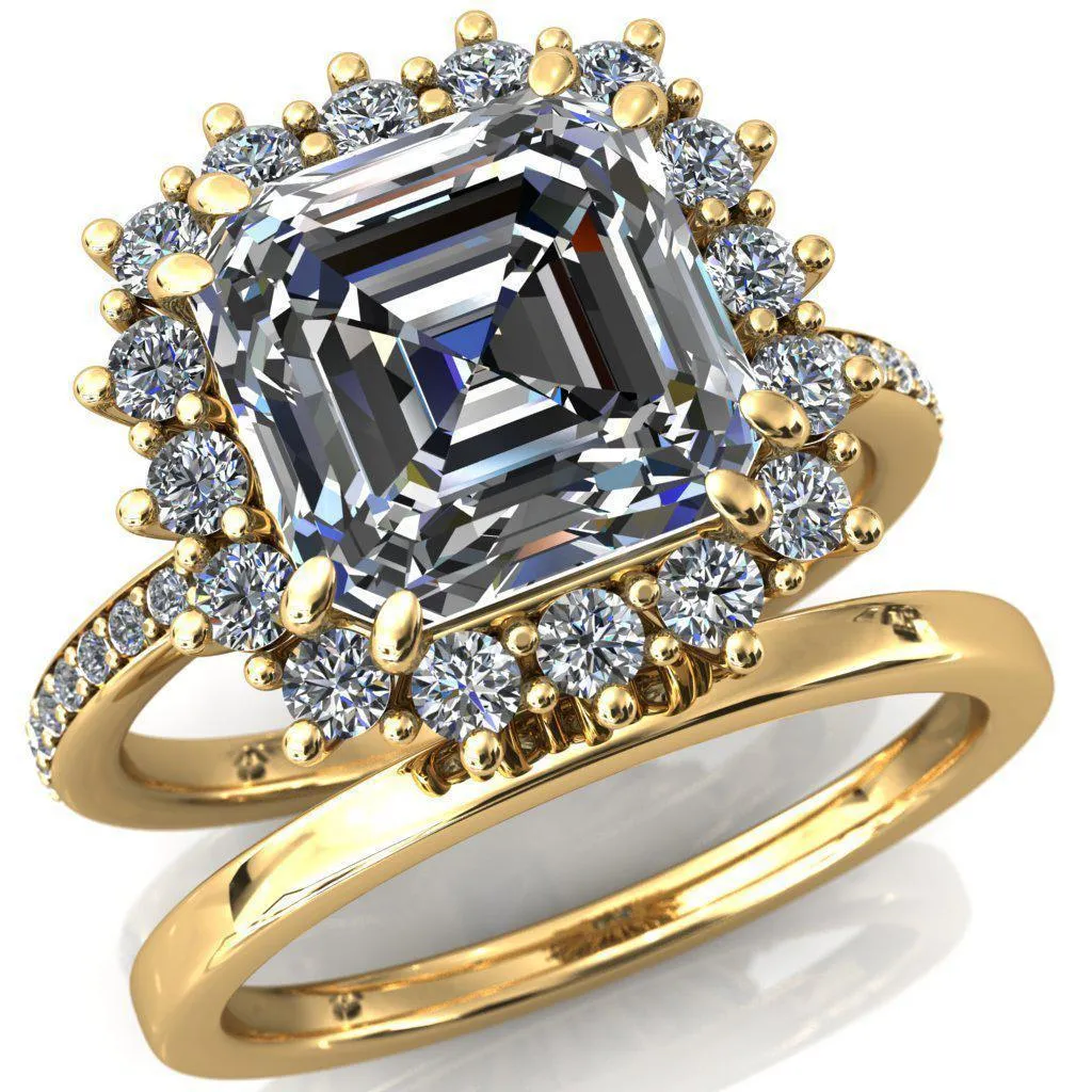 The Duchess Asscher Moissanite Diamond Cluster Halo Ring