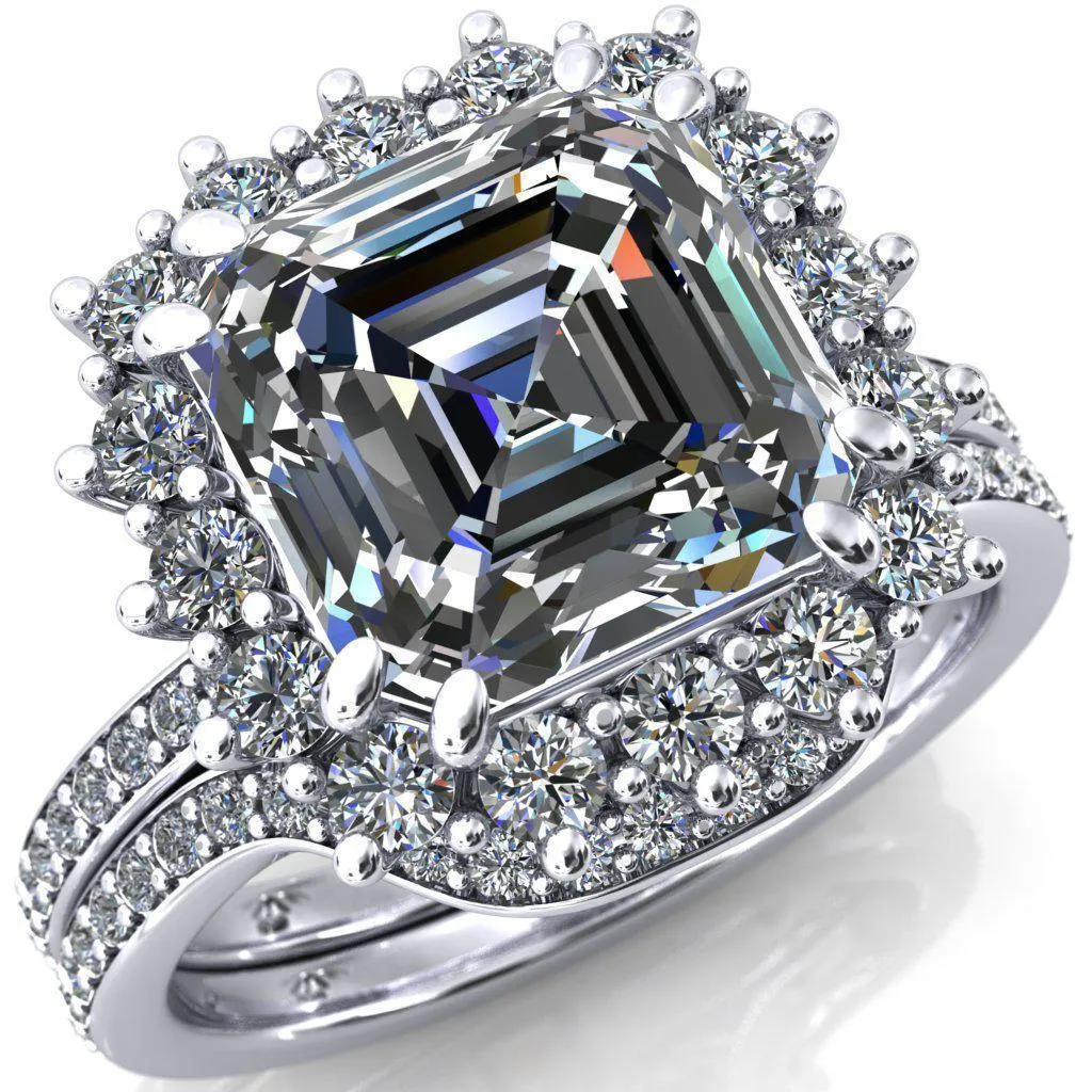 The Duchess Asscher Moissanite Diamond Cluster Halo Ring