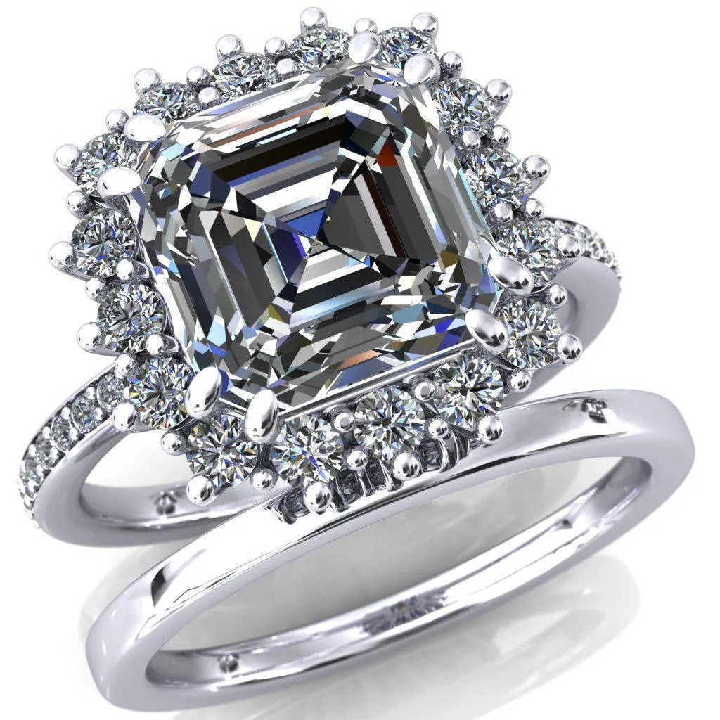 The Duchess Asscher Moissanite Diamond Cluster Halo Ring
