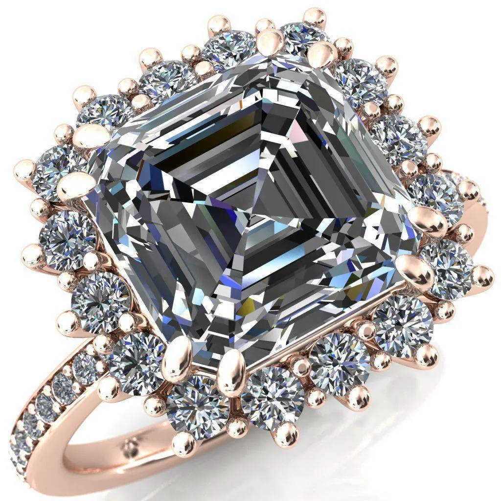 The Duchess Asscher Moissanite Diamond Cluster Halo Ring