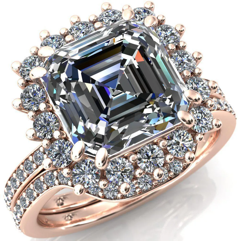 The Duchess Asscher Moissanite Diamond Cluster Halo Ring
