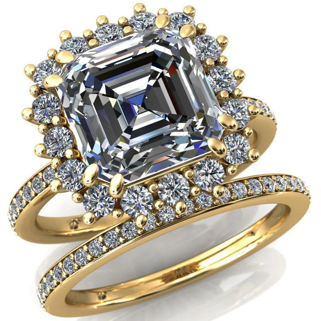 The Duchess Asscher Moissanite Diamond Cluster Halo Ring