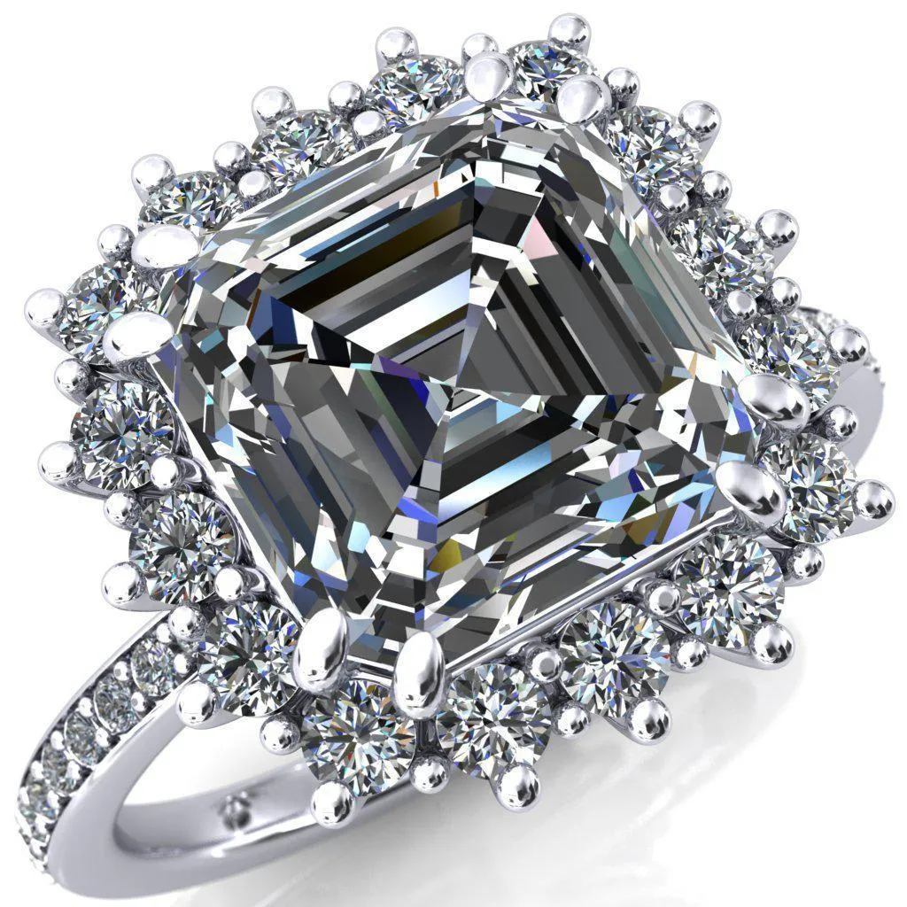 The Duchess Asscher Moissanite Diamond Cluster Halo Ring