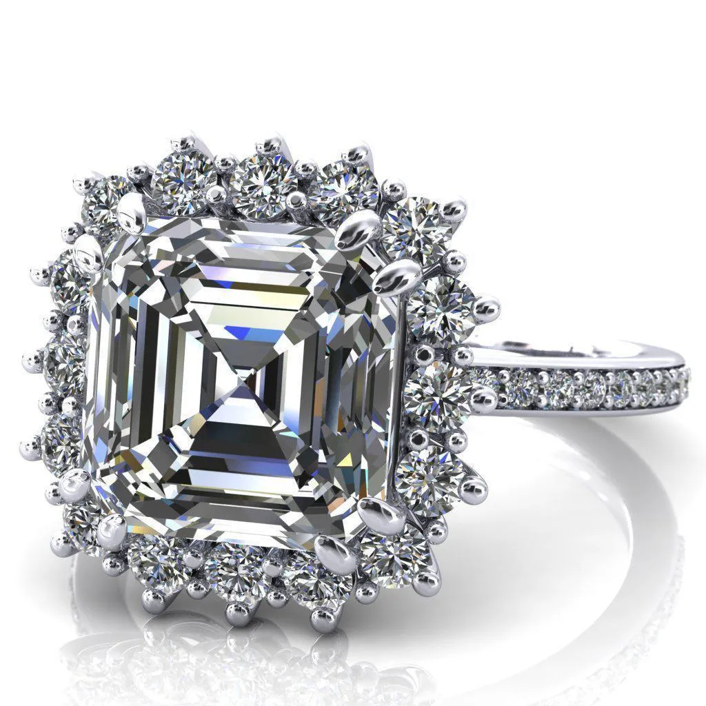 The Duchess Asscher Moissanite Diamond Cluster Halo Ring