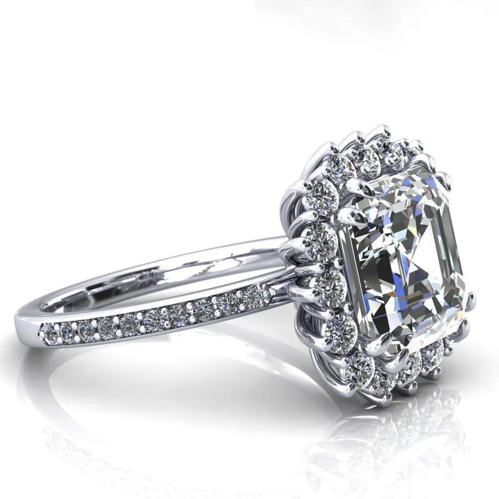 The Duchess Asscher Moissanite Diamond Cluster Halo Ring