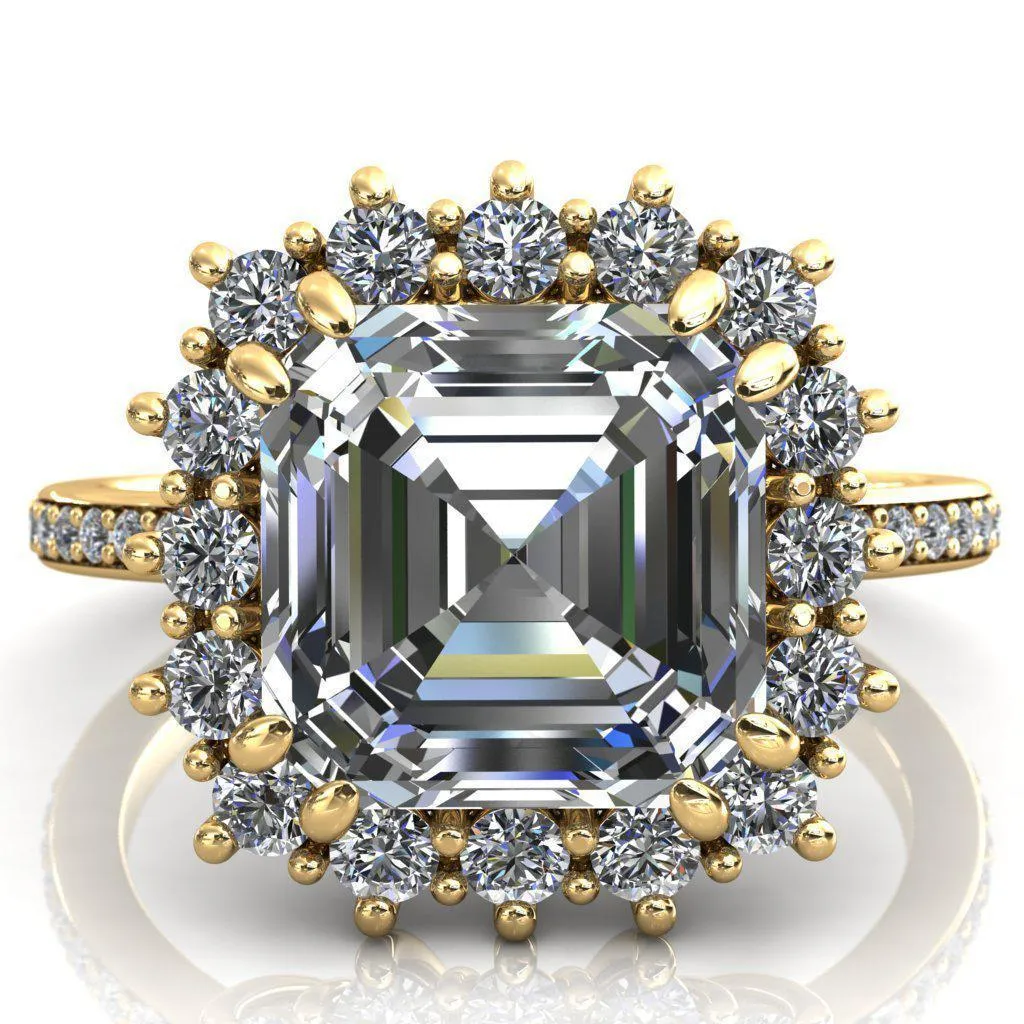 The Duchess Asscher Moissanite Diamond Cluster Halo Ring