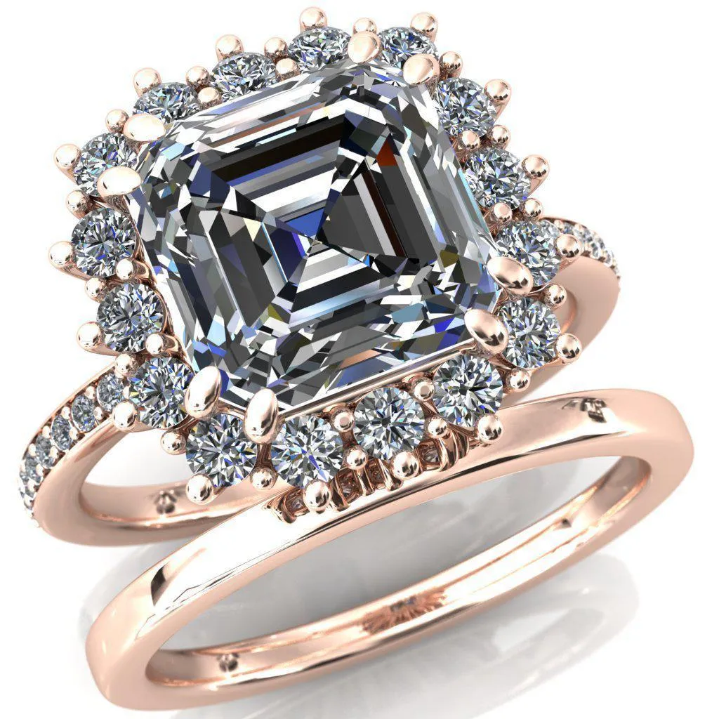 The Duchess Asscher Moissanite Diamond Cluster Halo Ring