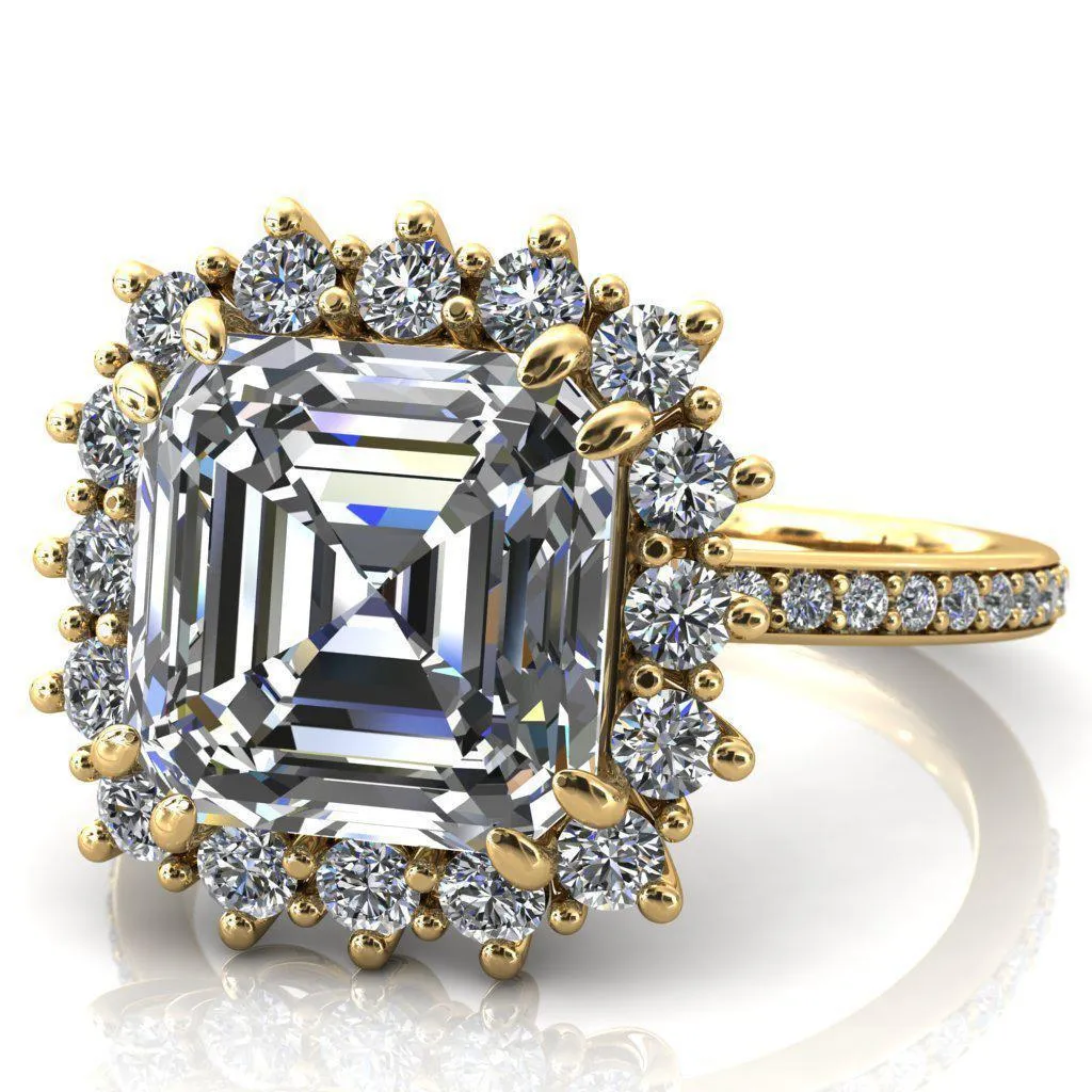 The Duchess Asscher Moissanite Diamond Cluster Halo Ring