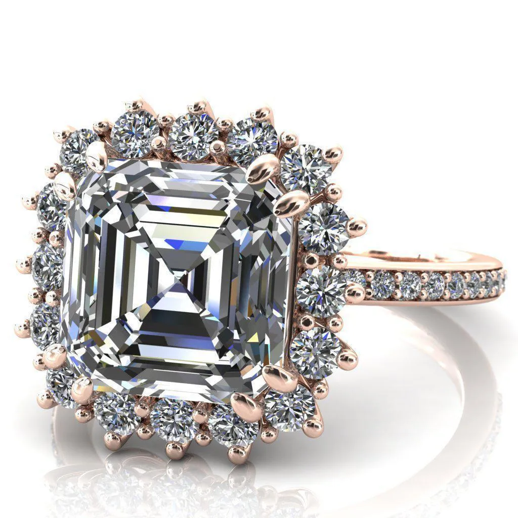 The Duchess Asscher Moissanite Diamond Cluster Halo Ring
