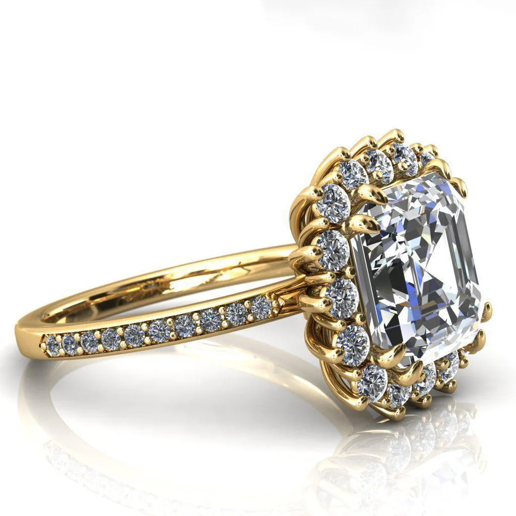 The Duchess Asscher Moissanite Diamond Cluster Halo Ring