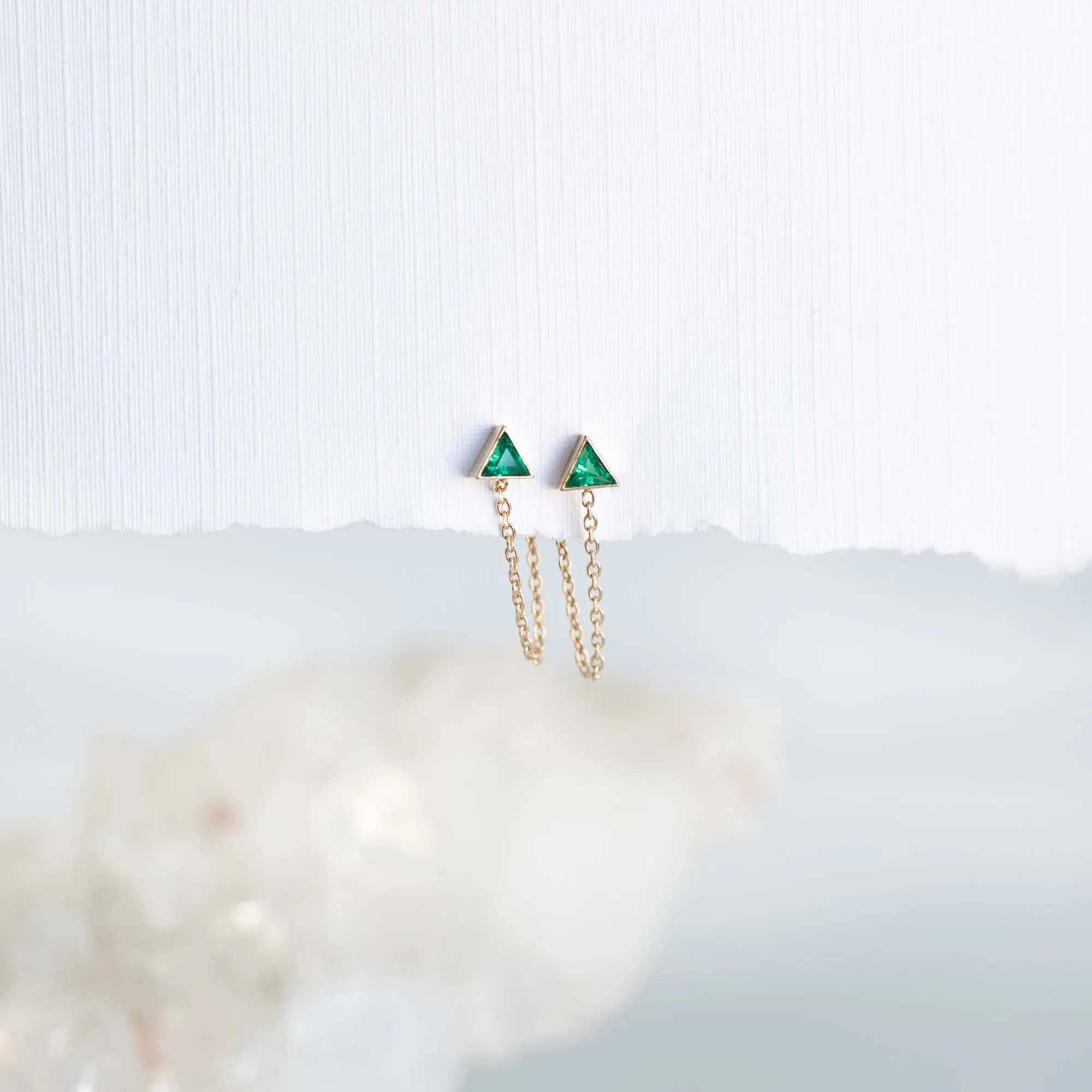 The Emerald Trillion Chain Hoop Earrings | 14K Yellow Gold