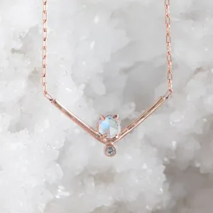 The Hexagon Moonstone   Diamond Necklace | 14K Rose Gold