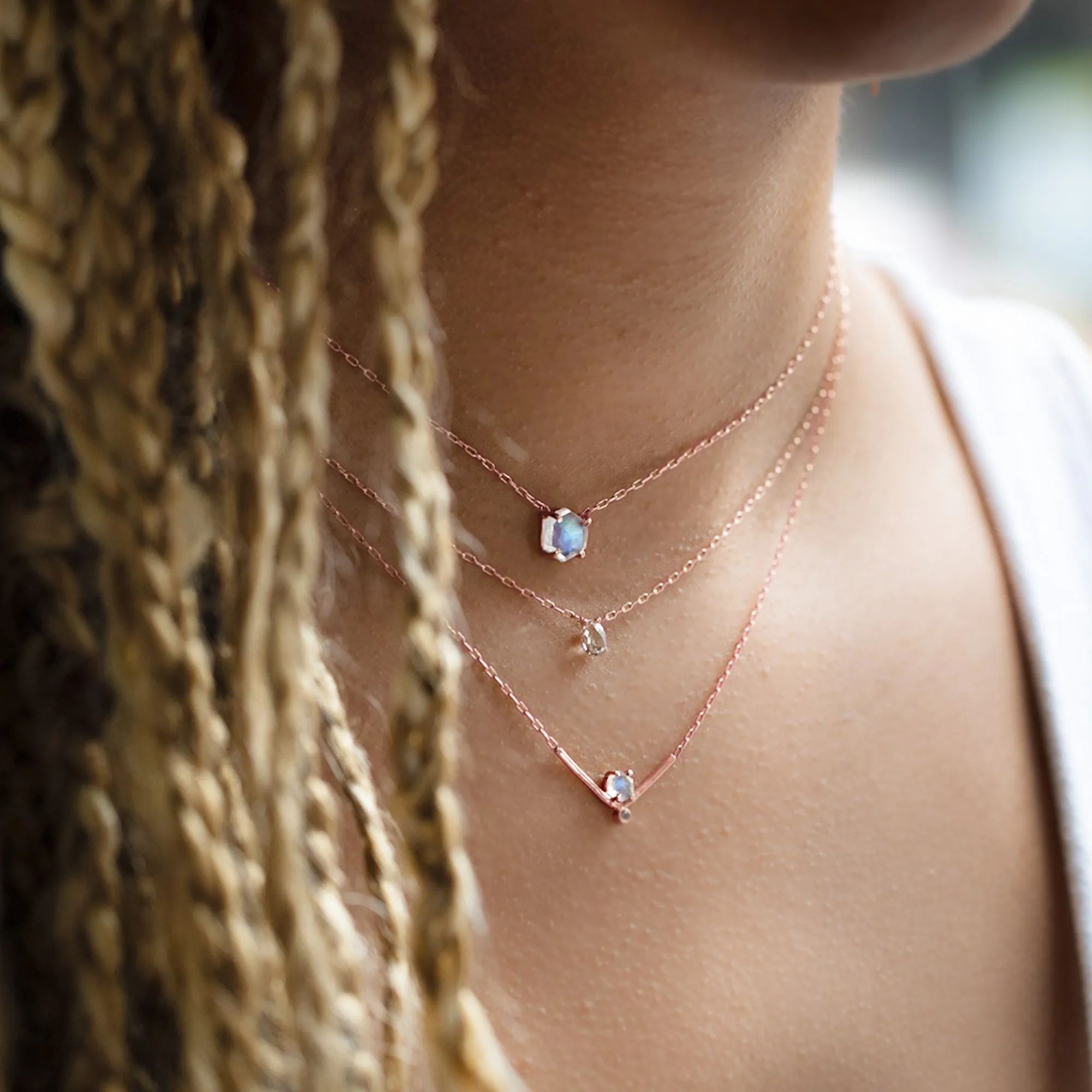 The Hexagon Moonstone   Diamond Necklace | 14K Rose Gold