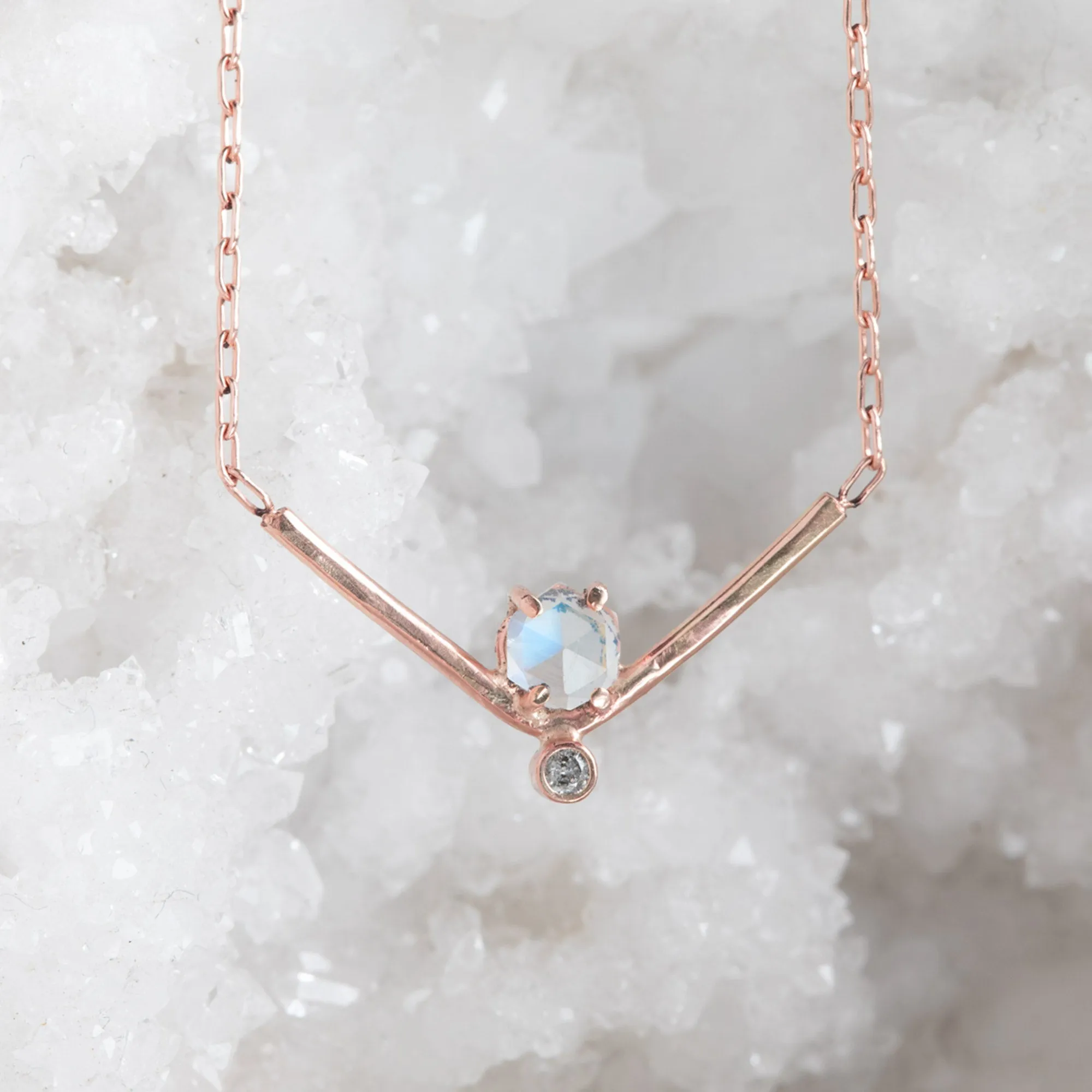 The Hexagon Moonstone   Diamond Necklace | 14K Rose Gold