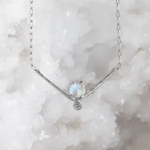 The Hexagon Moonstone   Diamond Necklace | Sterling Silver