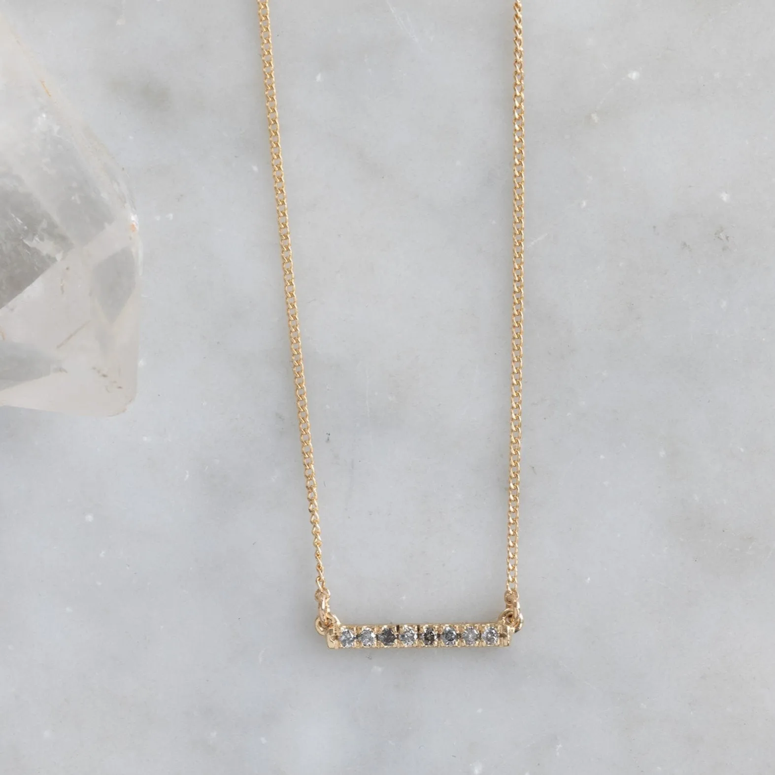 The Salt and Pepper Diamond Bar Necklace | 14K Yellow Gold