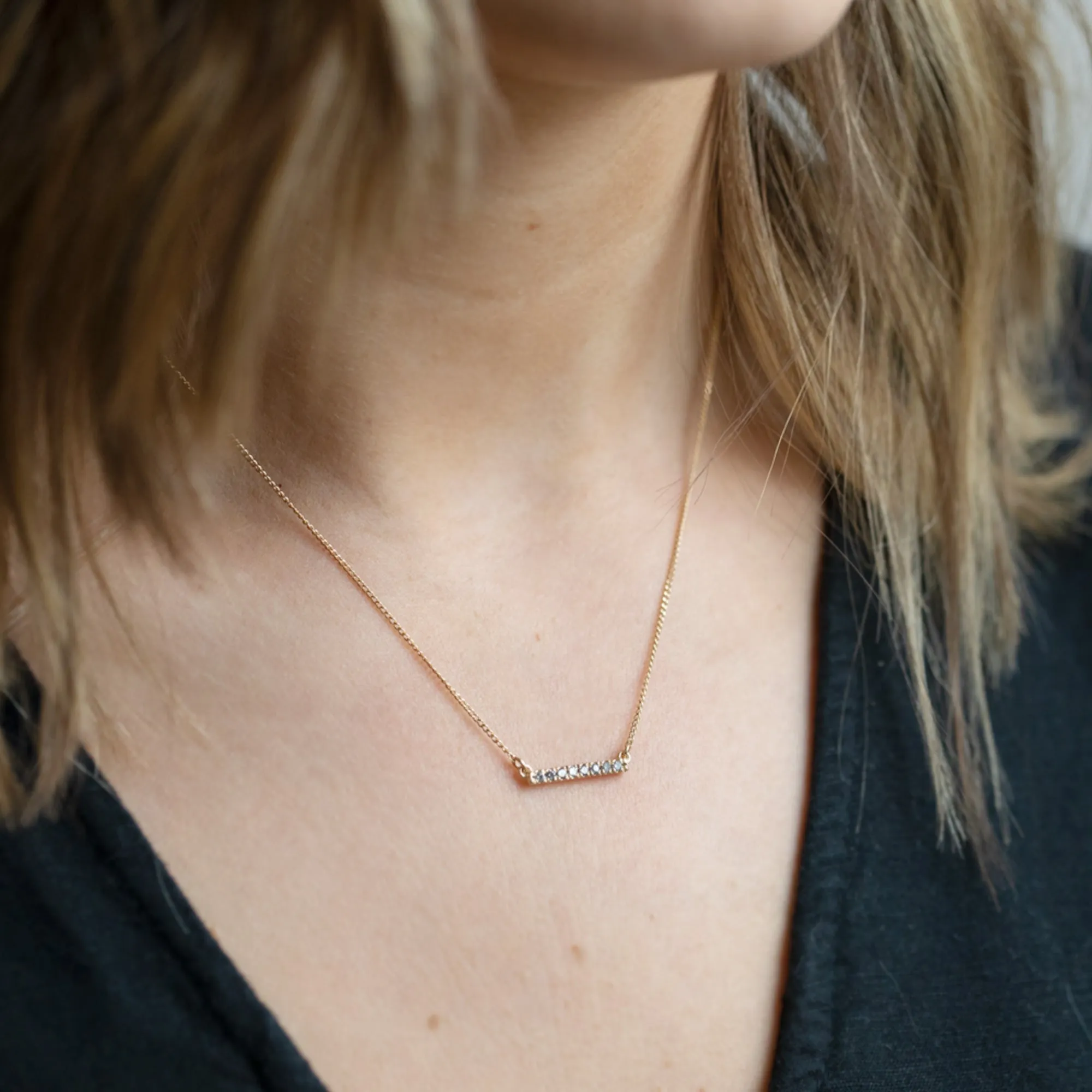 The Salt and Pepper Diamond Bar Necklace | 14K Yellow Gold