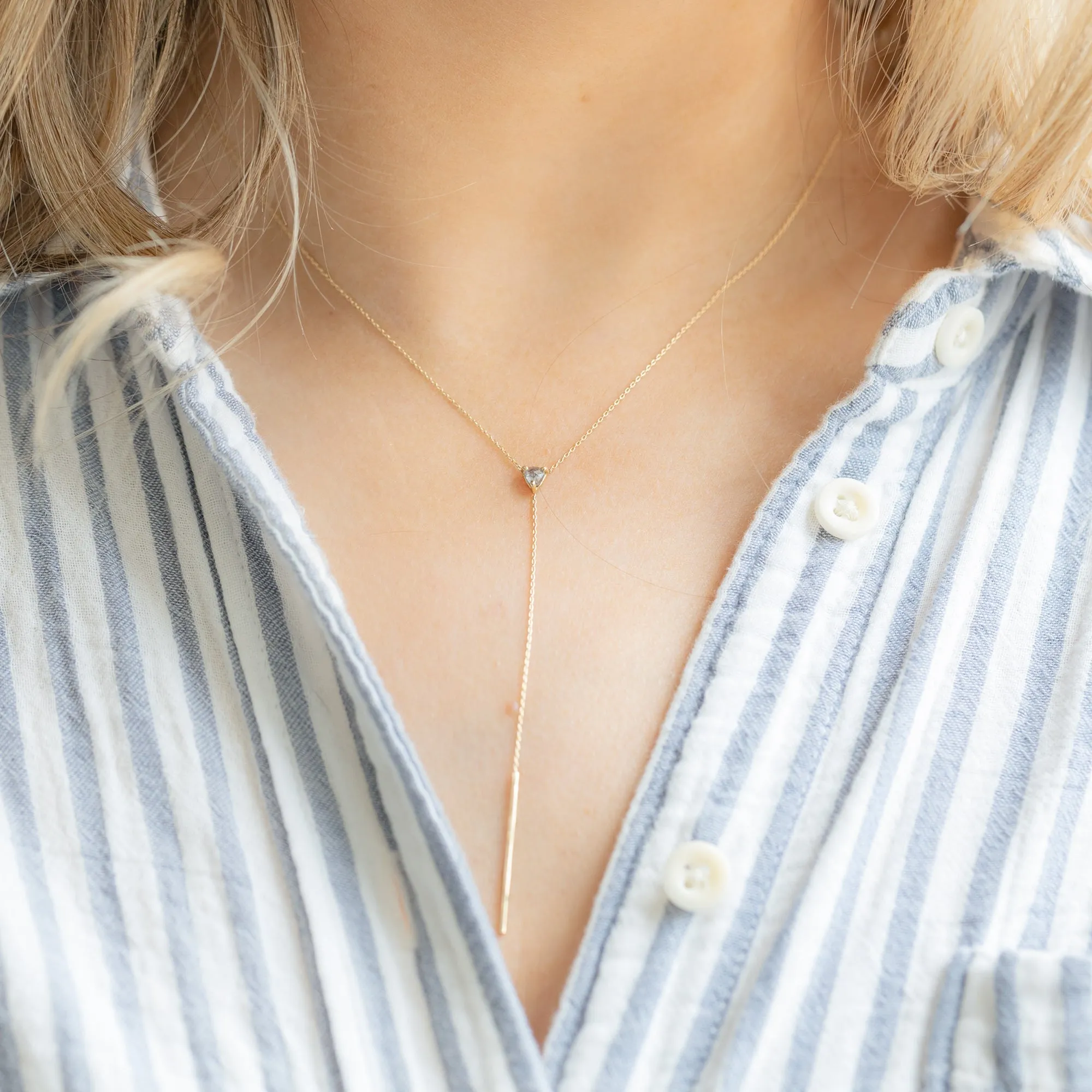 The Trillion Salt and Pepper Diamond Lariat Necklace | 14K Yellow Gold