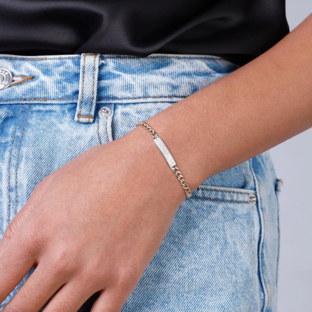 Thick Chain Diamond Tag Bracelet