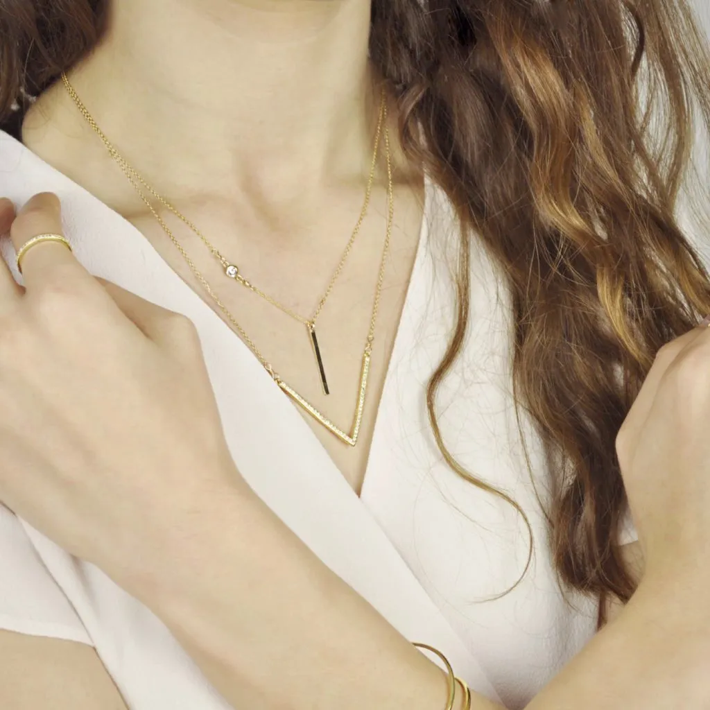 Thin Bar with Off-Center CZ Necklace